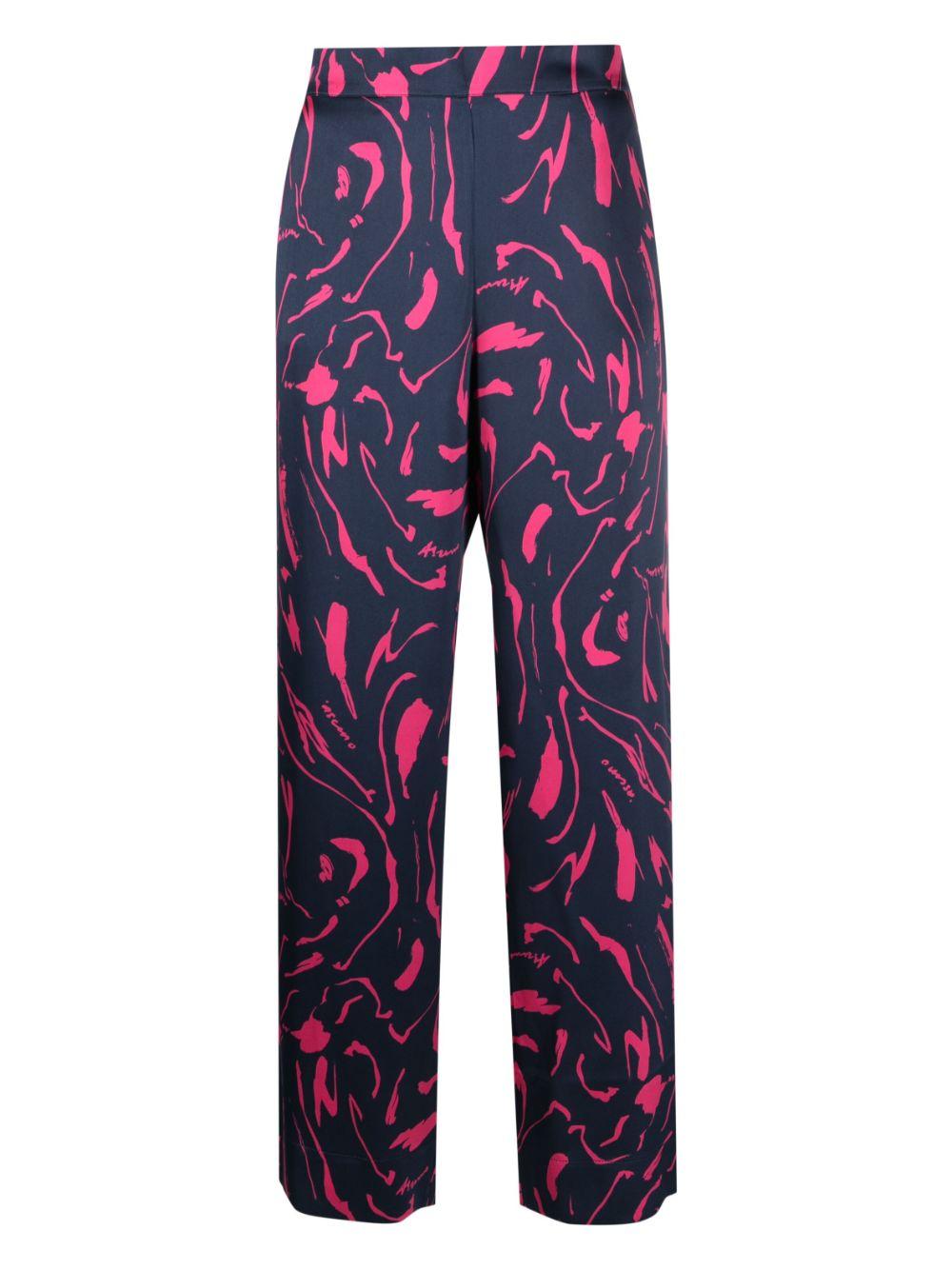 Navy Tide-Print Silk Pyjama Bottoms