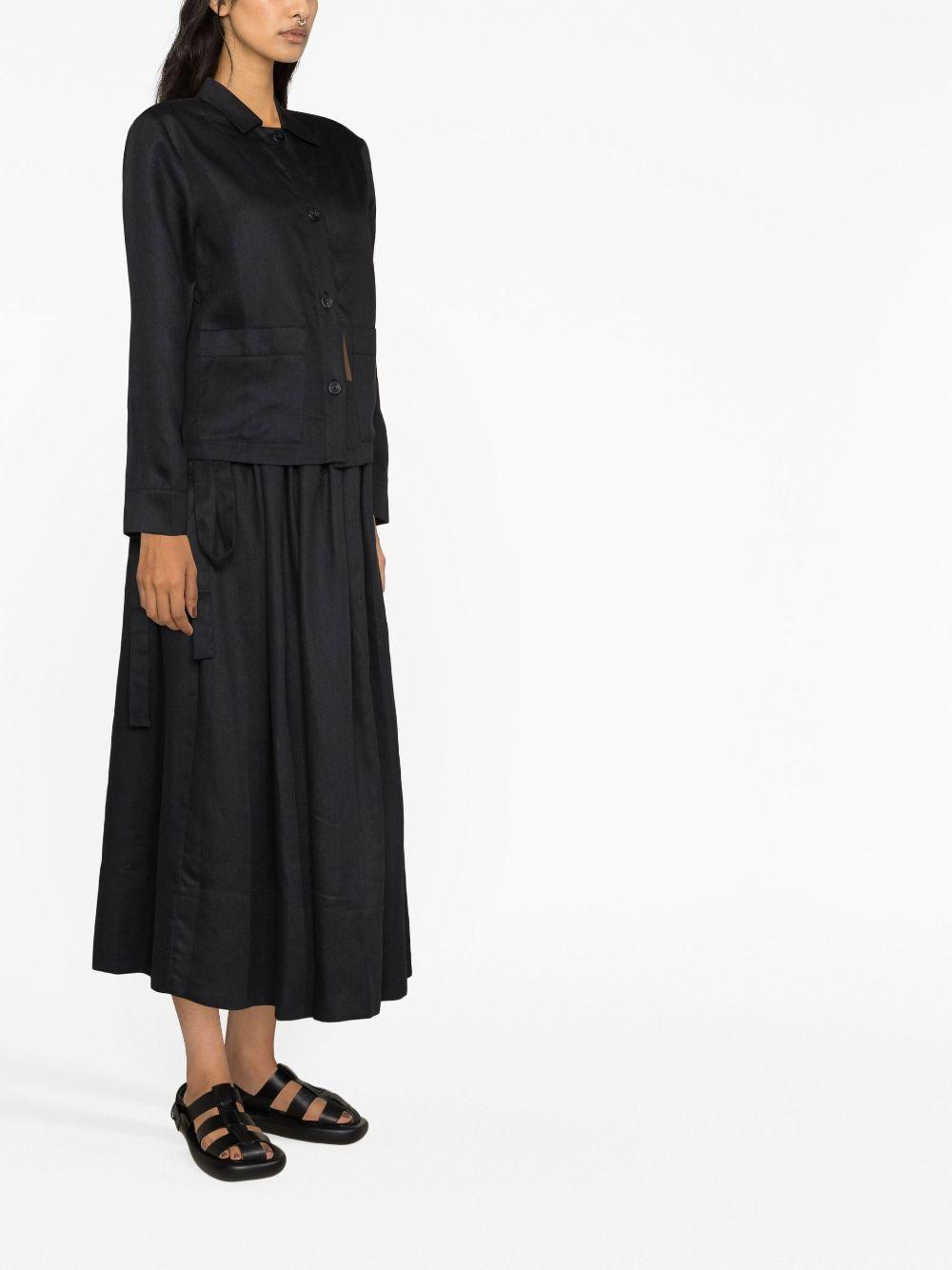 Black Coco Pleated Linen Midi Skirt