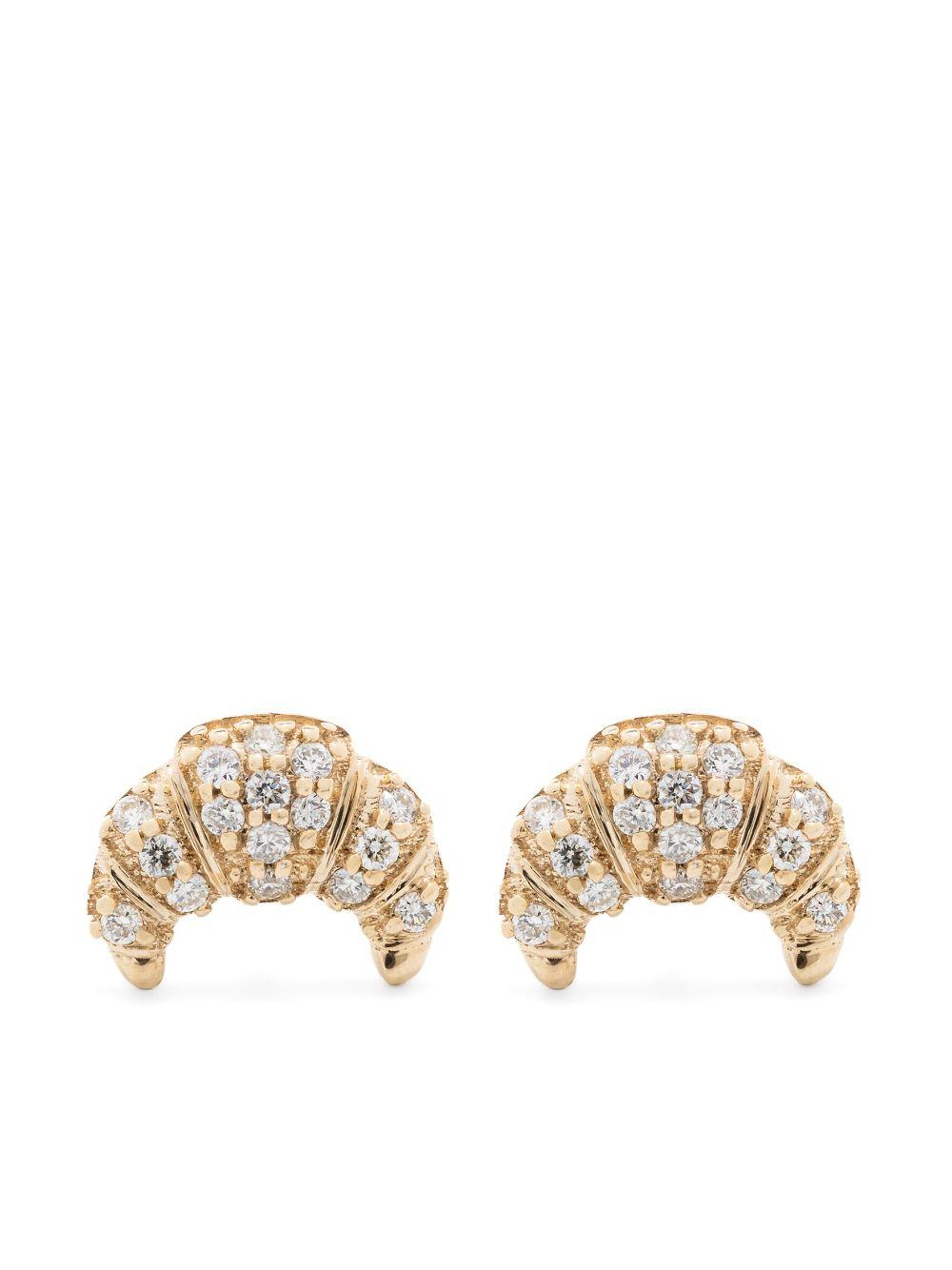 14K Yellow Gold Croissant Diamond Earrings