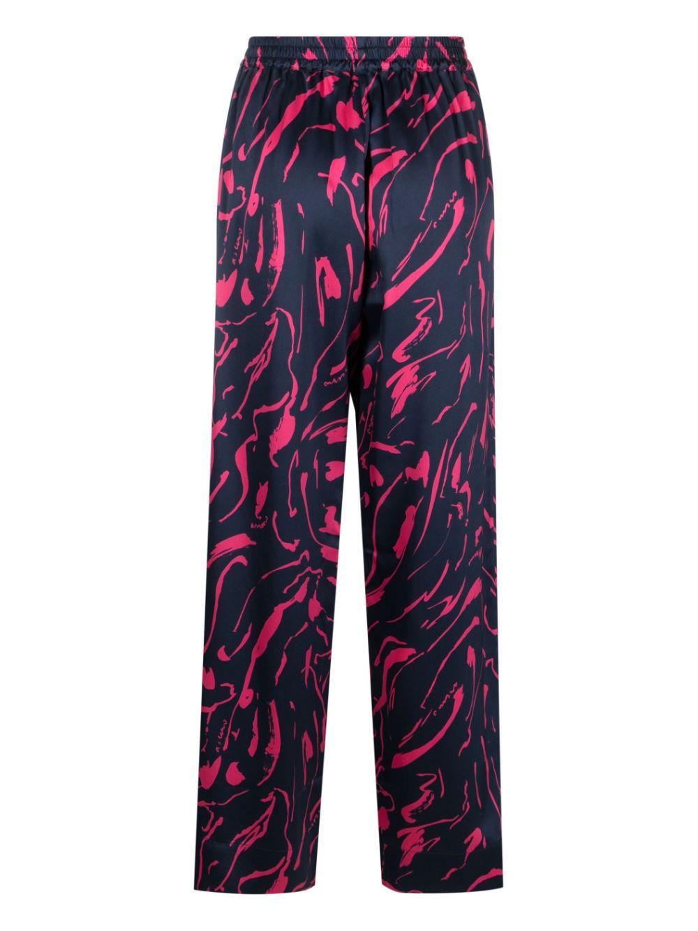 Navy Tide-Print Silk Pyjama Bottoms