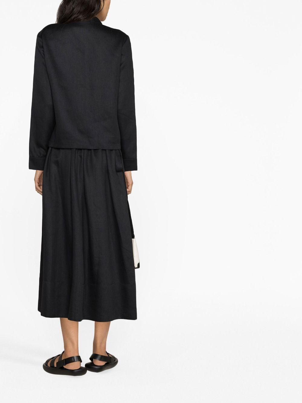 Black Coco Pleated Linen Midi Skirt