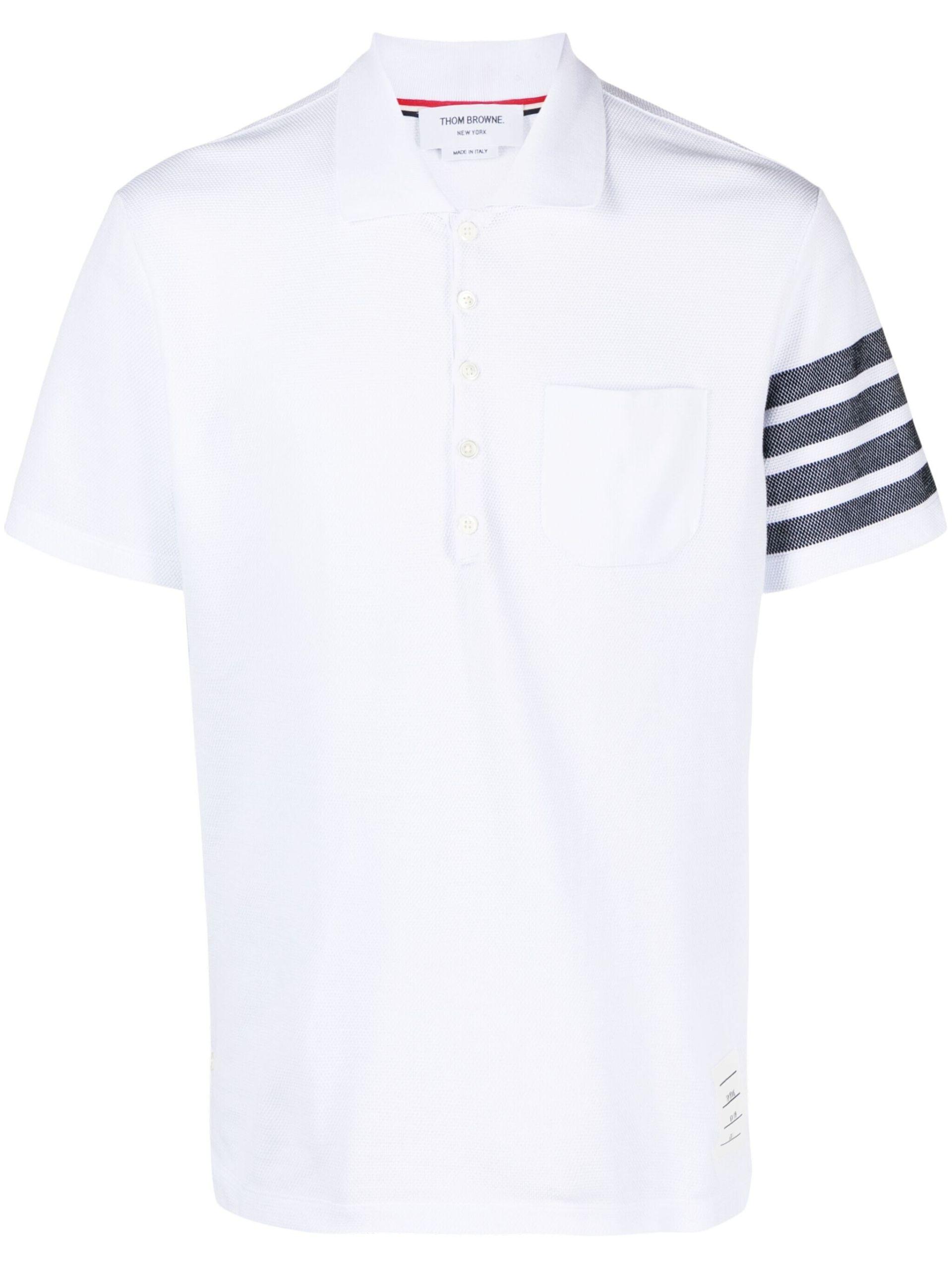 White 4-Bar Cotton Polo Shirt