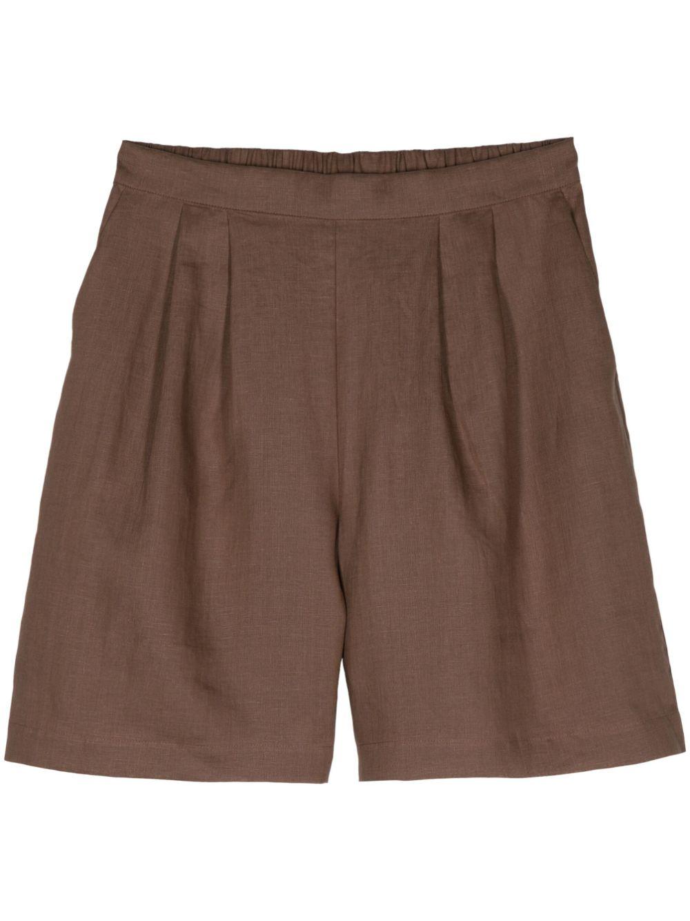 Brown Tailored Linen Shorts