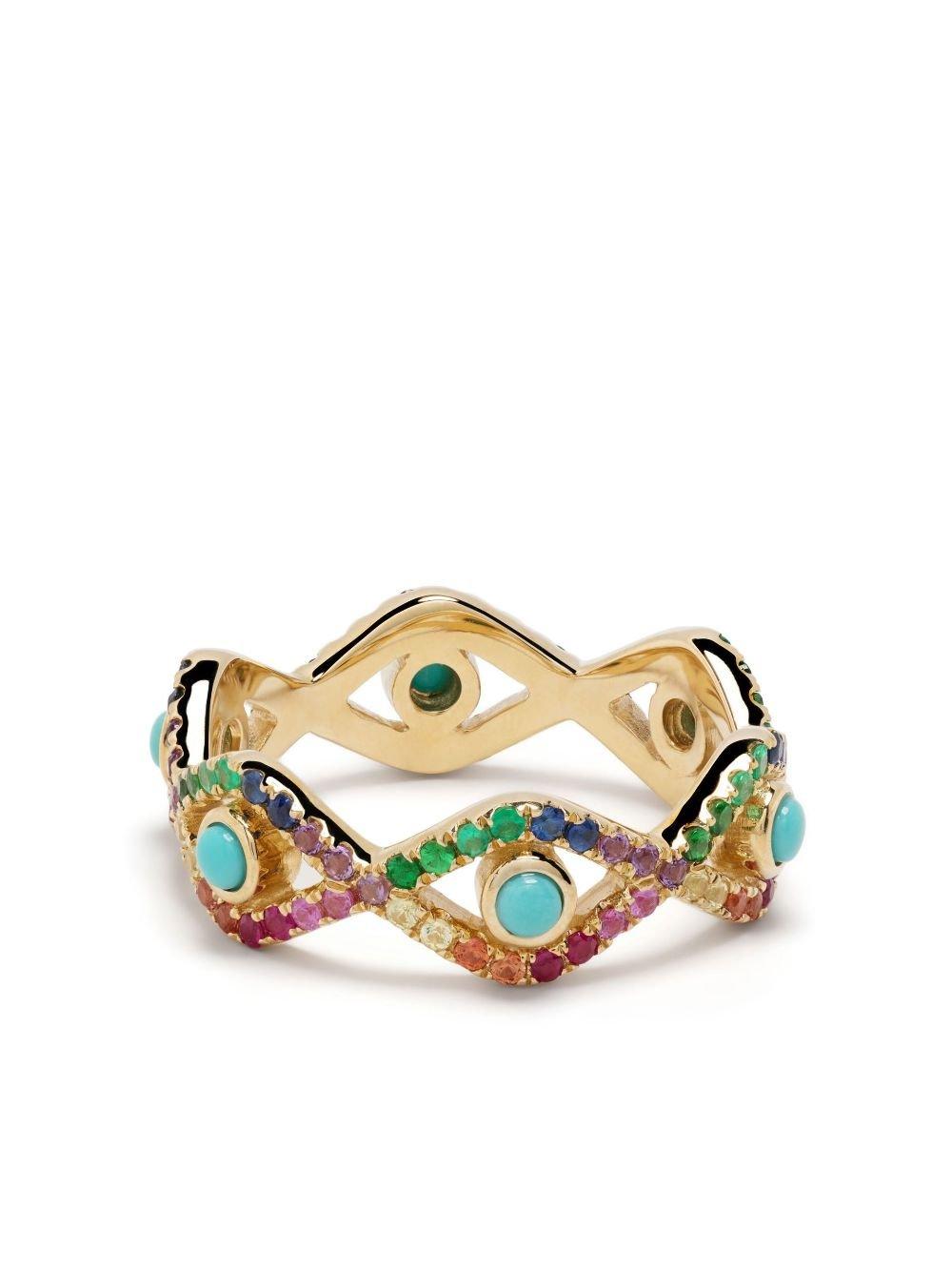 14K yellow gold Evil Eye turquoise ring