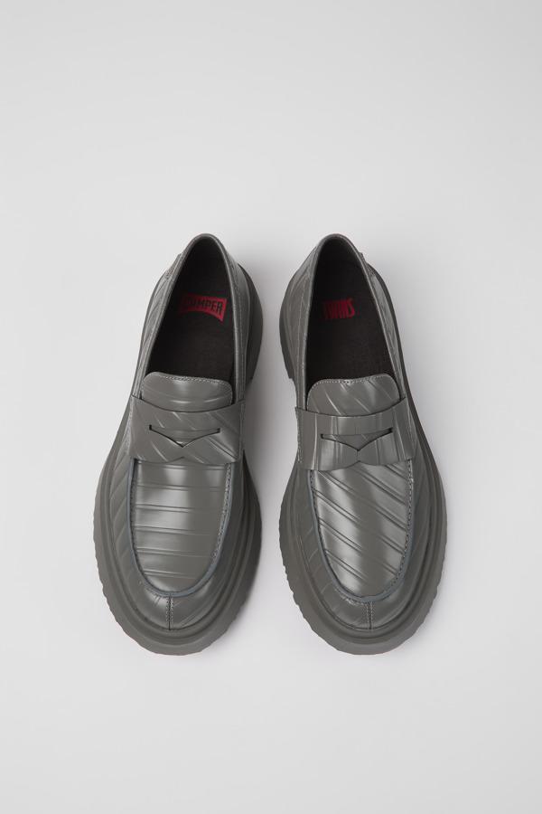 Gray leather loafers for men