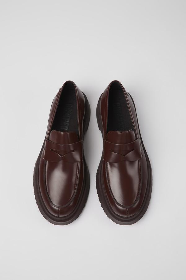 Burgundy leather loafers for men