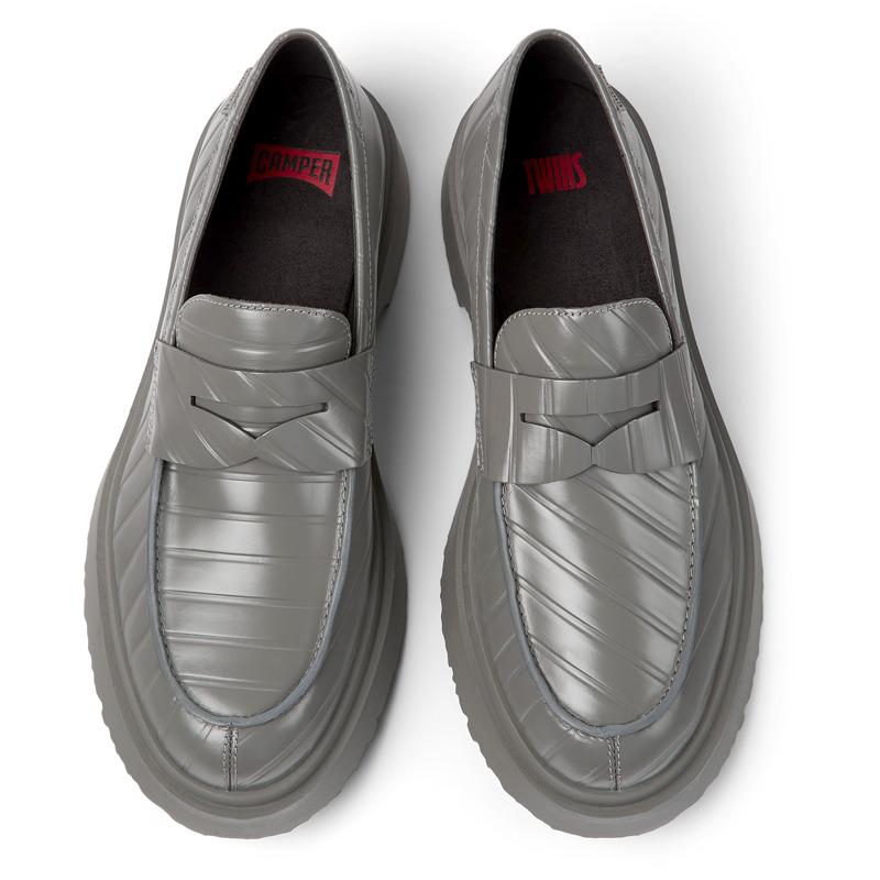 Gray leather loafers for men