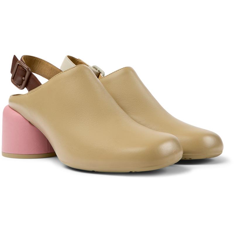 Beige leather heels for women