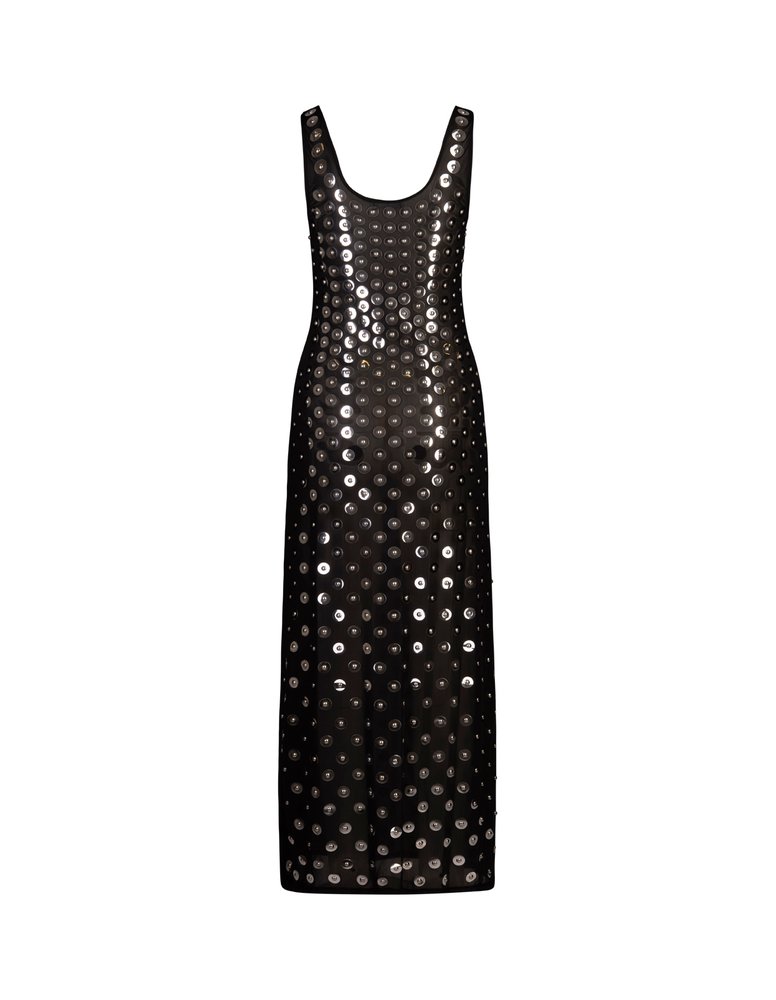 Paco Rabanne Second Skin Jersey Embroidered Long Dress