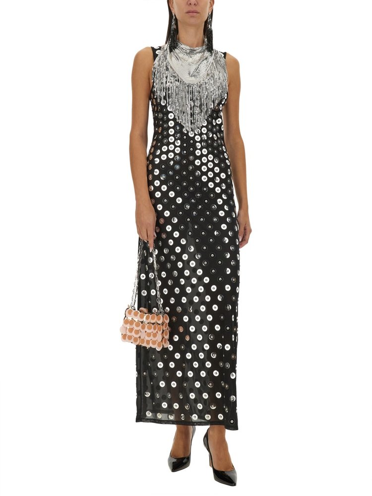 Paco Rabanne Hot Fix Embroidered Midi Dress