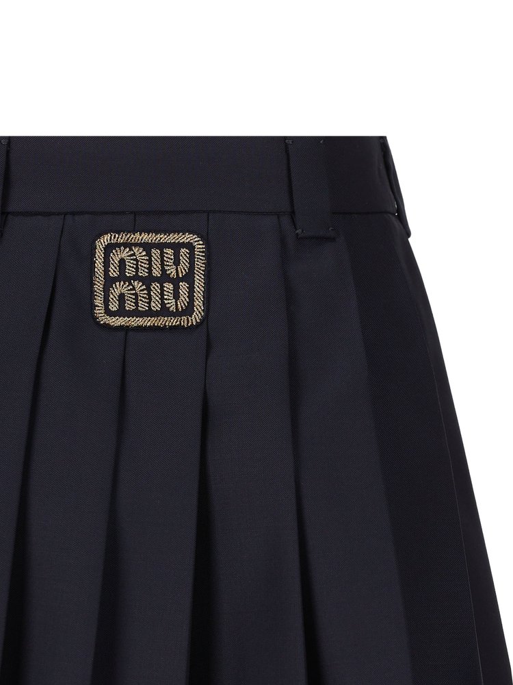 Miu Miu Logo-Patch Pleated Mini Skirt