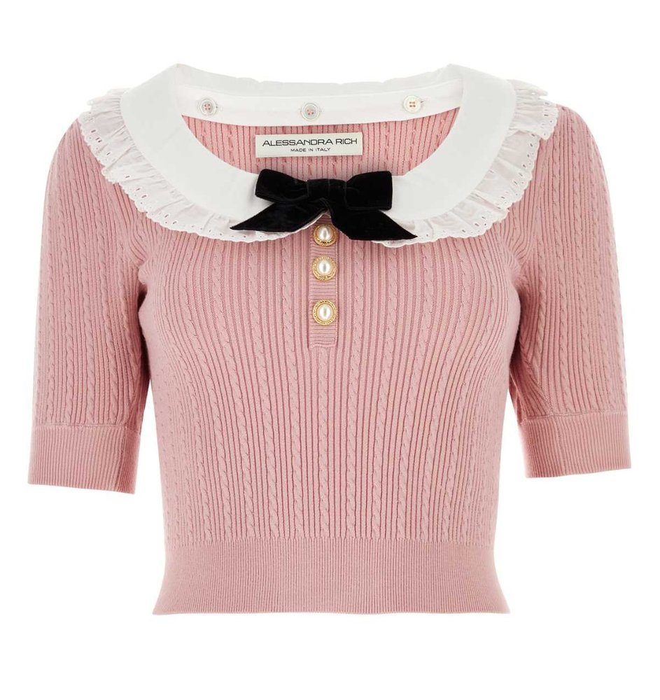 Alessandra Rich Ruffle Collared Knitted Top