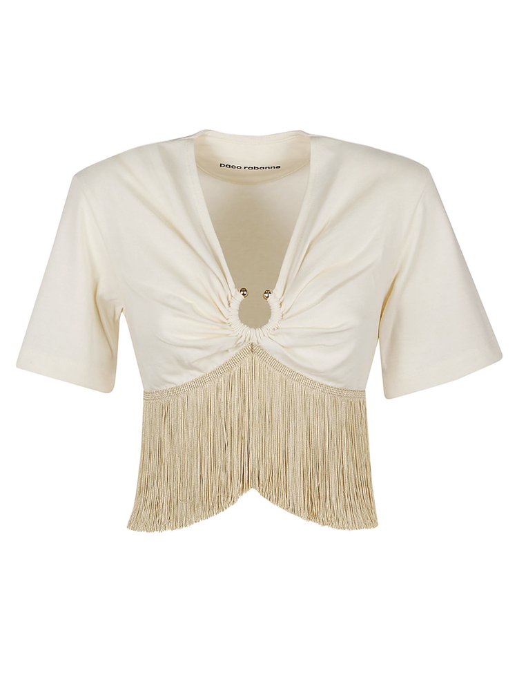 Paco Rabanne Fringe Detailed V-Neck Top