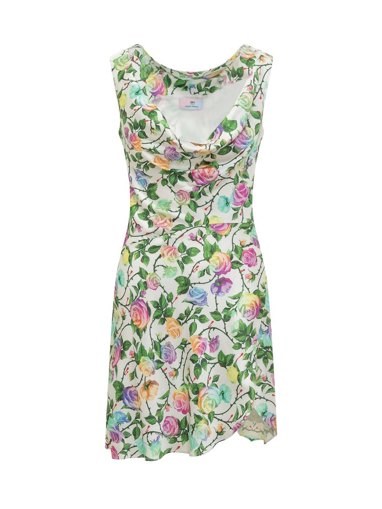 Chiara Ferragni Floral Printed Asymmetric Mini Dress