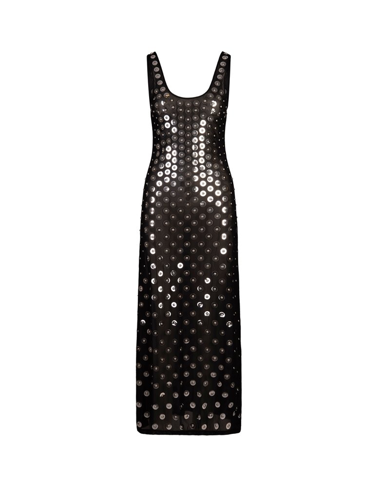 Paco Rabanne Second Skin Jersey Embroidered Long Dress