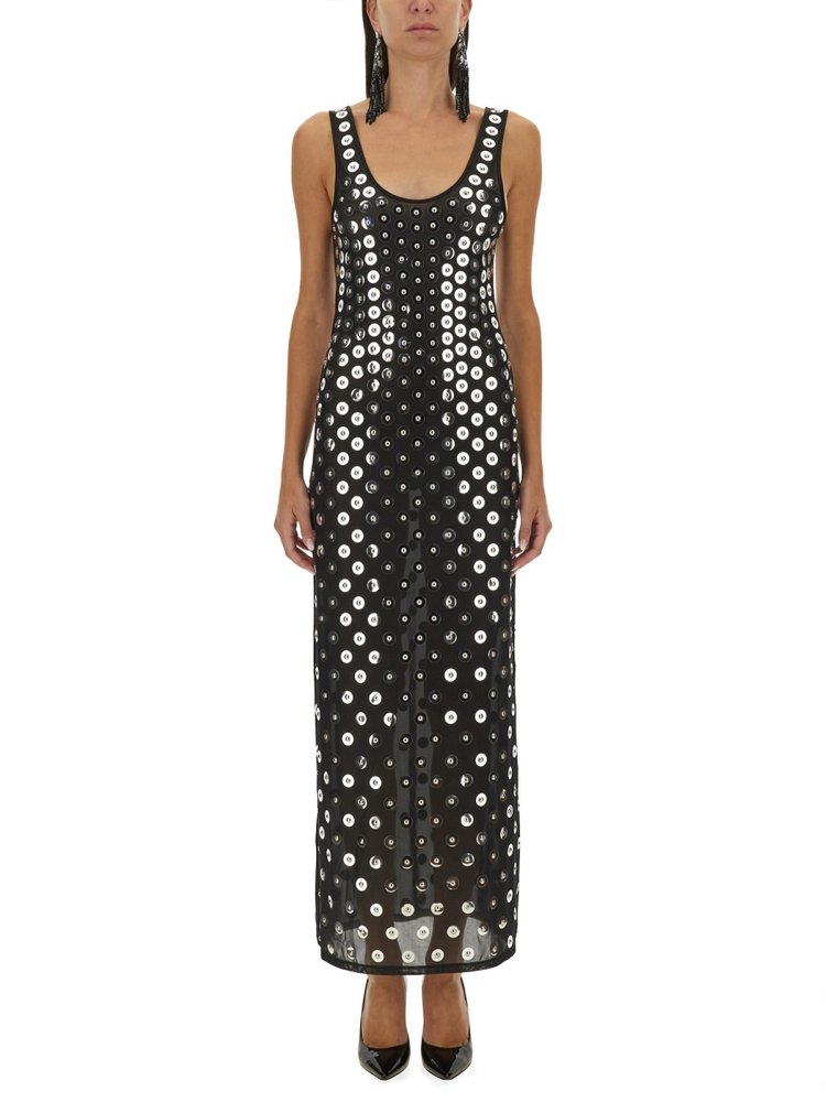 Paco Rabanne Hot Fix Embroidered Midi Dress