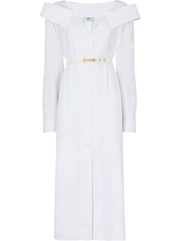 Fendi V-Neck Midi Shirt Dress