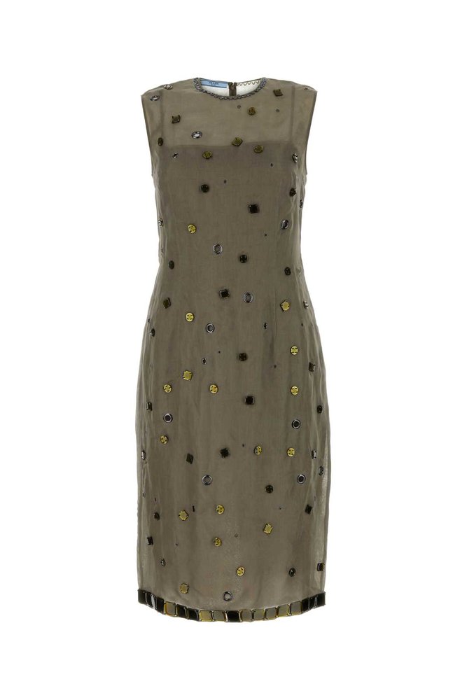 Prada Eyelet-Embellished Sleeveless Dress