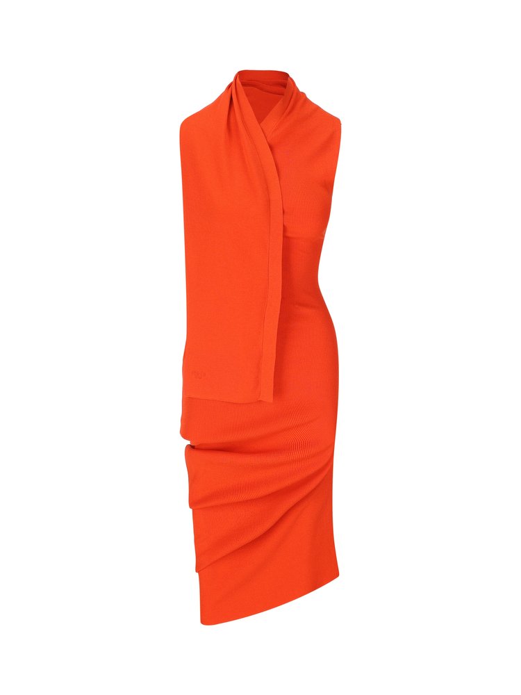 Fendi Asymmetric Draped Fitted Sleeveless Dress