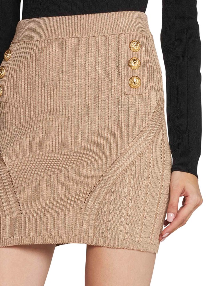 Balmain Buttoned Detailed Ribbed Knit Mini Skirt