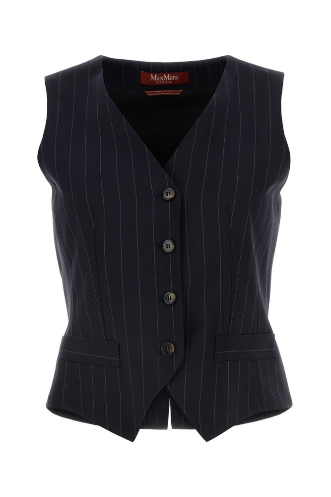 Max Mara Studio Striped V-Neck Sleeveless Gilet