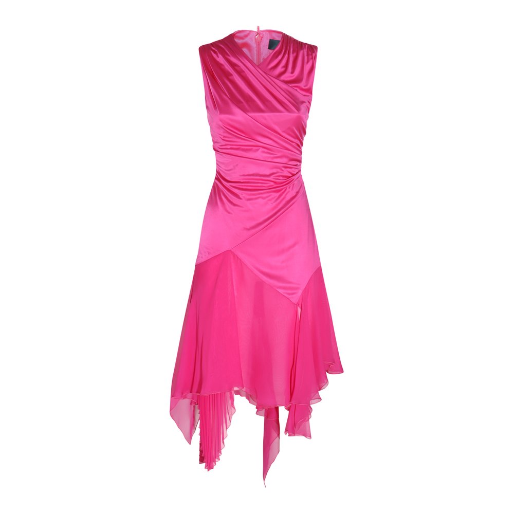 Versace Asymmetric Gathered Satin Dress