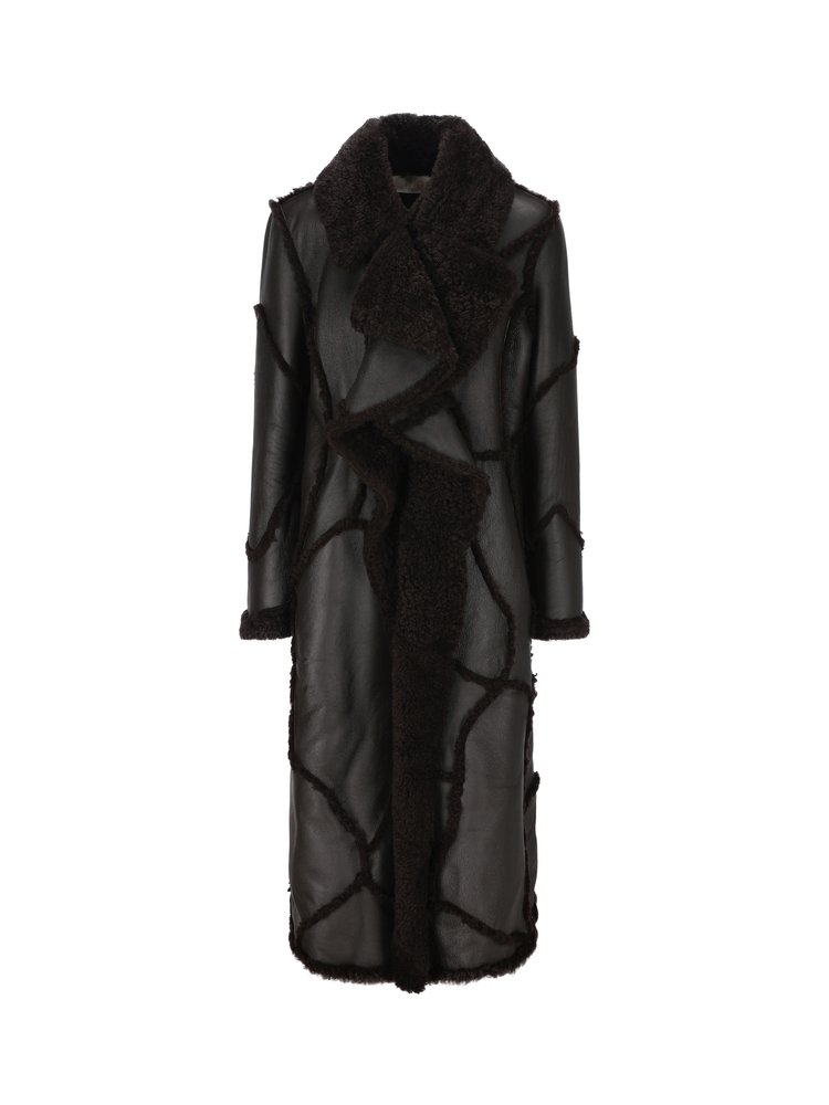 Chloé Collared Patchwork Detailed V-Neck Maxi Coat