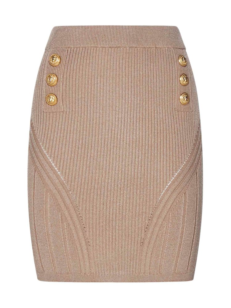 Balmain Buttoned Detailed Ribbed Knit Mini Skirt