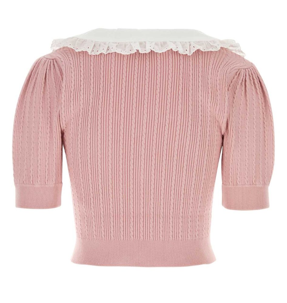 Alessandra Rich Ruffle Collared Knitted Top