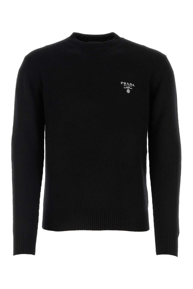 Prada Logo Embroidered Crewneck Knit Sweater