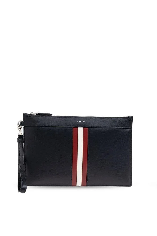 Bally Logo Printed Striped Zipped Clutch Bag