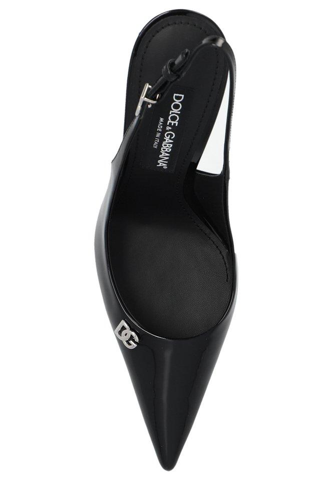 Dolce & Gabbana Logo Plaque Pointed Toe Slingbacks