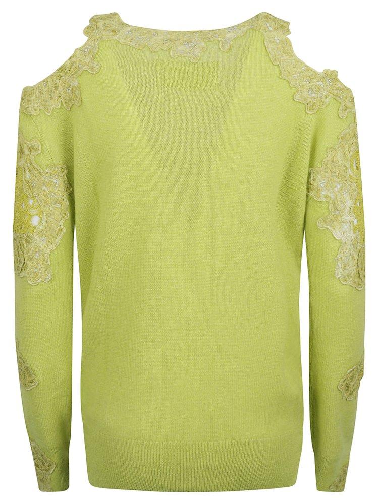 Ermanno Scervino Floral-Laced Off-Shoulder Knitted Top