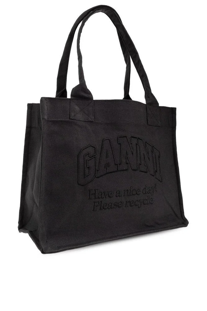 Ganni Logo Embroidered Large Tote Bag