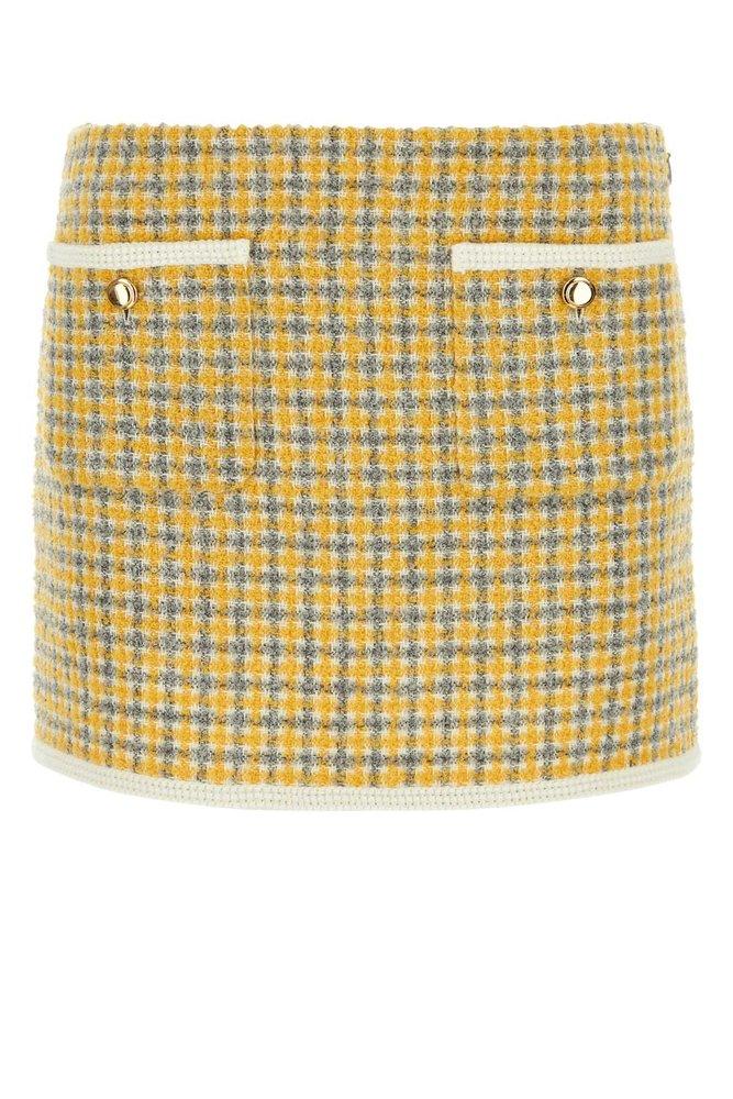 Miu Miu Bouclé Check-Pattern High-Waist Mini Skirt