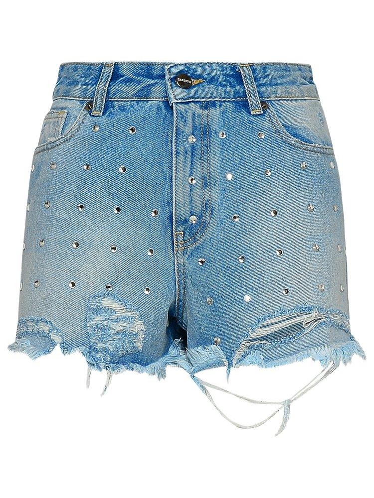 Barrow Distressed Embellished Denim Shorts