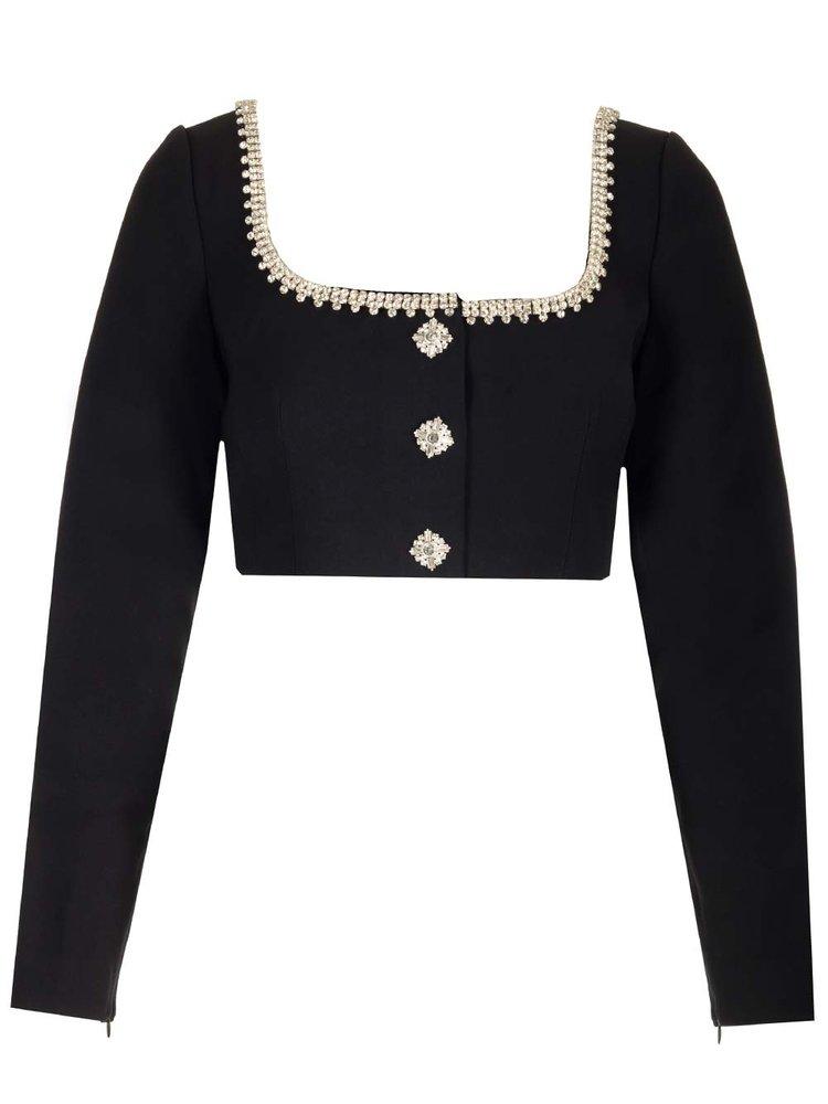 Self-Portrait Square-Neck Embellished Cropped Top