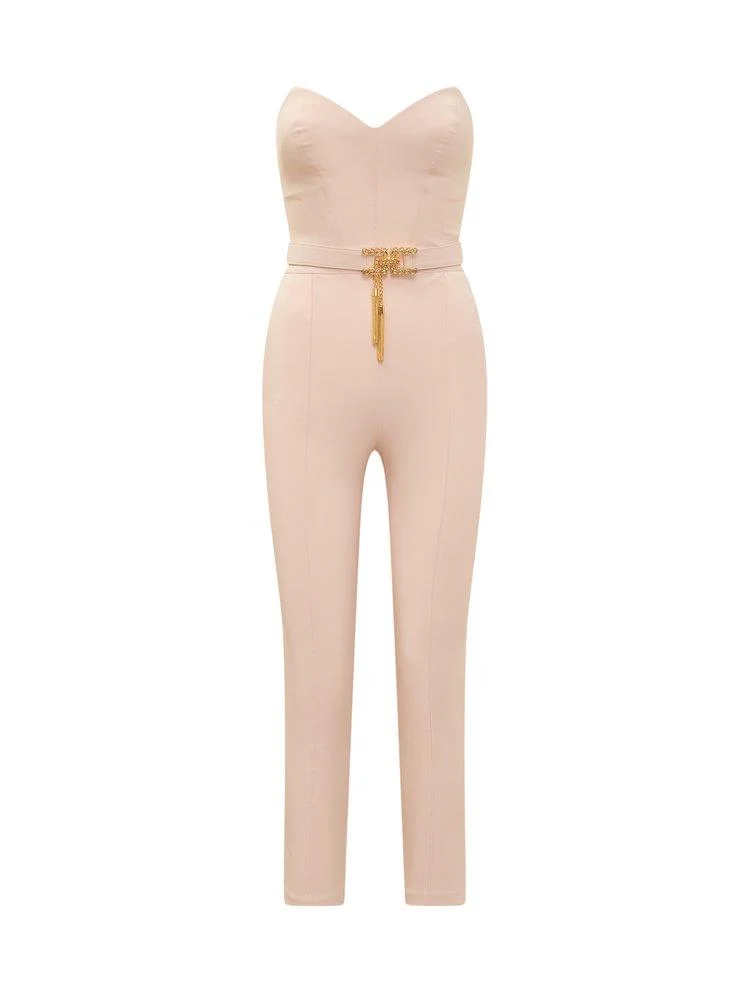 Elisabetta Franchi Logo Belted Tassel Strapless Jumpsuit