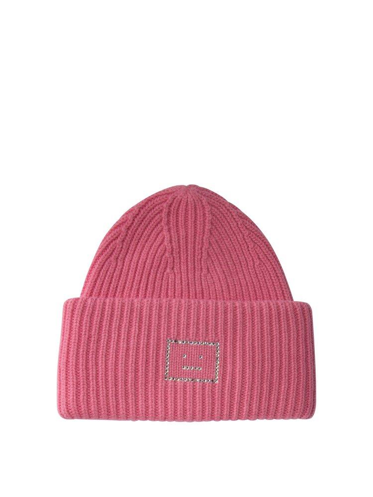 Acne Studios Logo Embellished Ribbed Beanie