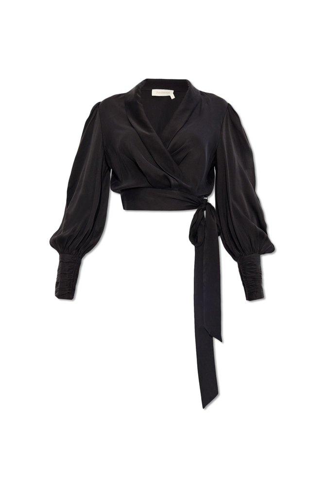 Zimmermann Cropped Wrap Satin Blouse