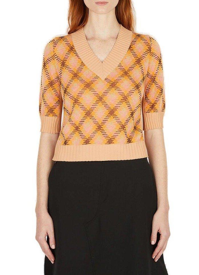 Kiko Kostadinov Plaid-Check Printed Knitted Top