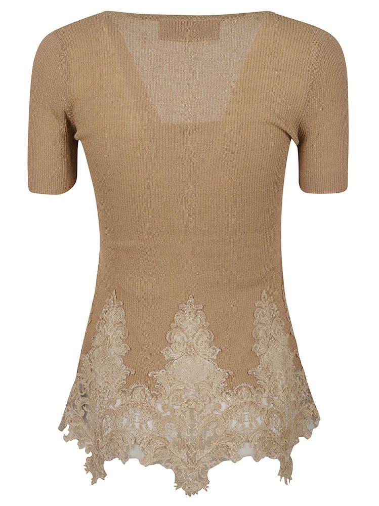 Ermanno Scervino Short-Sleeved Lace-Detailed T-Shirt