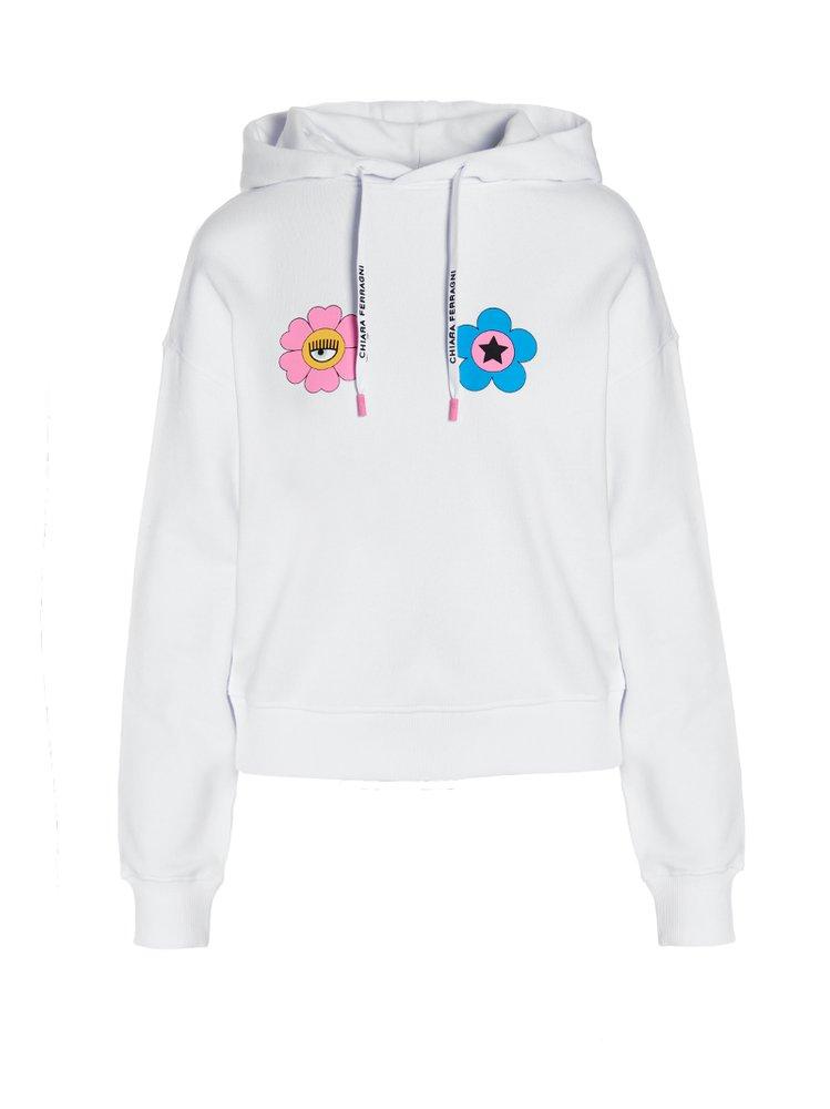 Chiara Ferragni Floral-Logo Printed Drawstring Hoodie