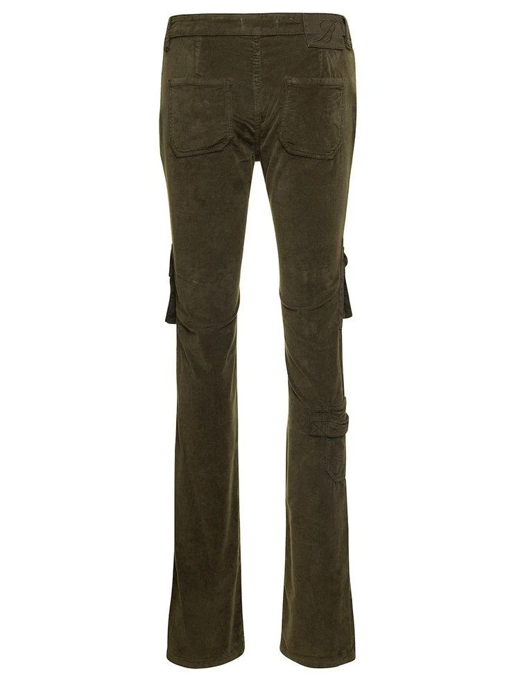 Military Green Low-Waisted Cargo Pants With Logo Patch In Velvet Woman