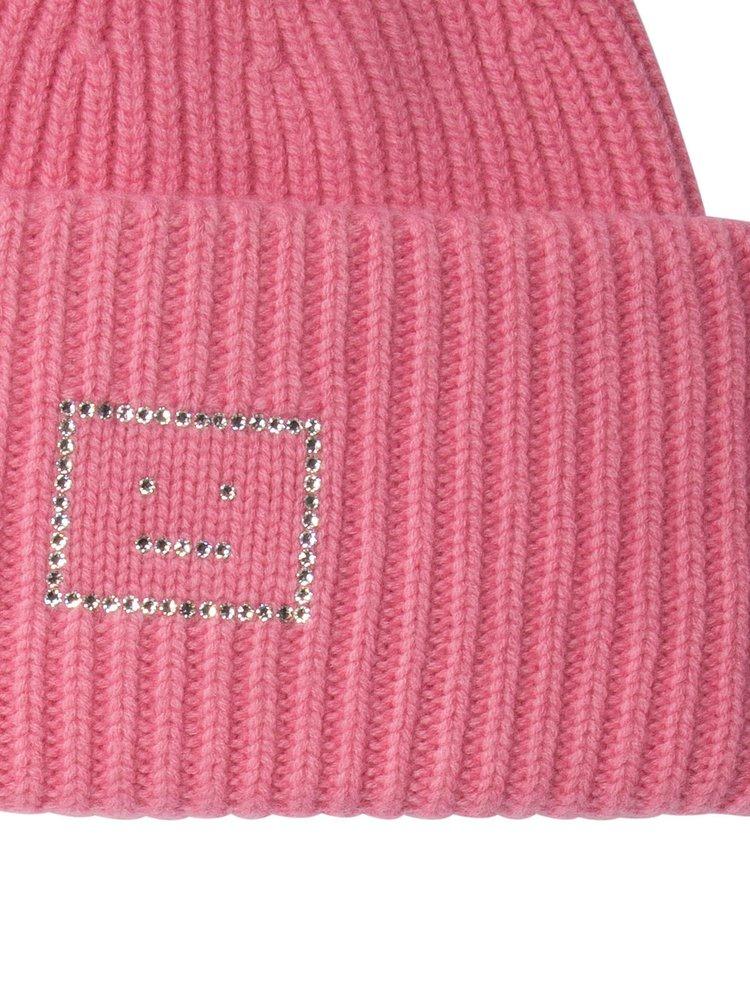 Acne Studios Logo Embellished Ribbed Beanie