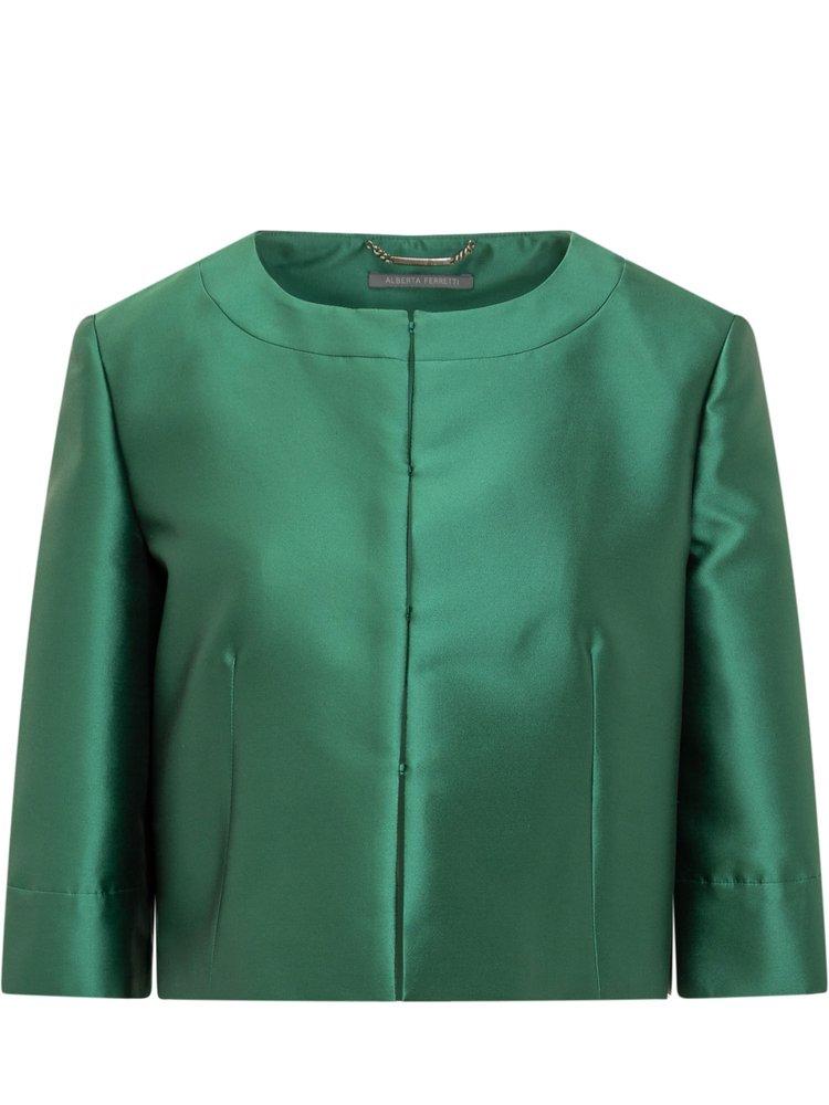 Alberta Ferretti Crewneck Cropped Satin Jacket