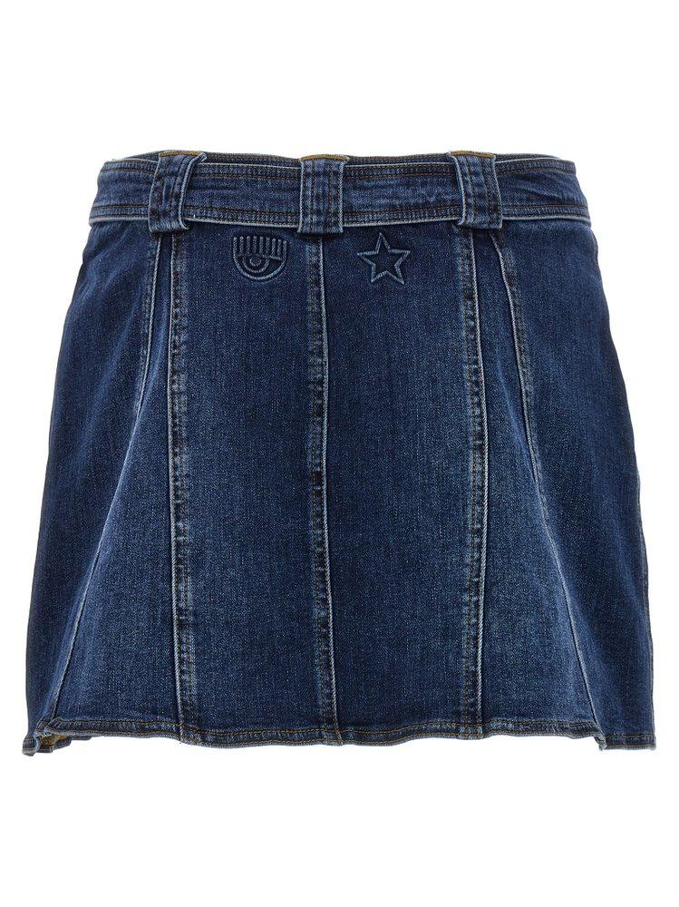 Chiara Ferragni Logo Embroidered High-Waisted Denim Mini Skirt