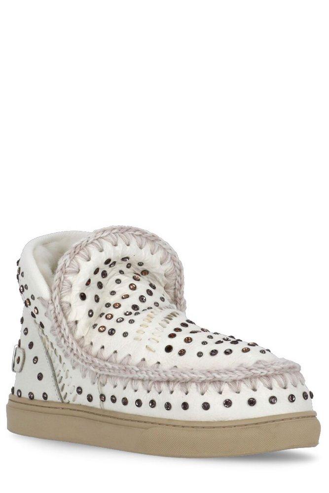 Mou Stud-Embellished Logo Plaque Ankle Boots