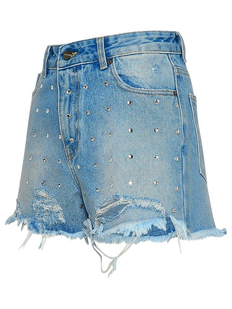 Barrow Distressed Embellished Denim Shorts