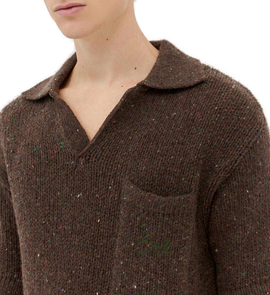 Erl Speckle-Knit V-Neck Polo